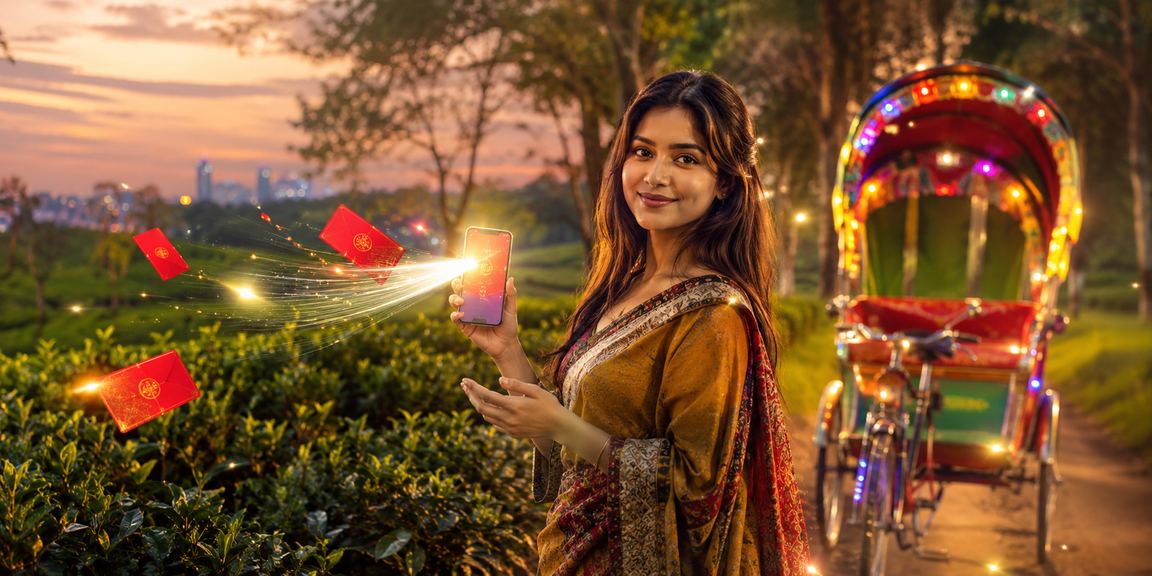 ঢাকার চা বাগানে লাল লিফলেট ব্যাকগ্রাউন্ডে প্রোমোশন